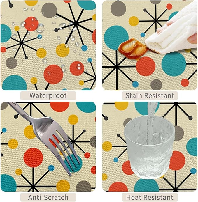 70x90inches Mid Century Tablecloth Modern Atomic Retro Table Cloth Water Resistant Oil Proof Rectangle Table Cover for Dining Room Kitchen Home Decorations Indoor and Outdoor Party Picnic