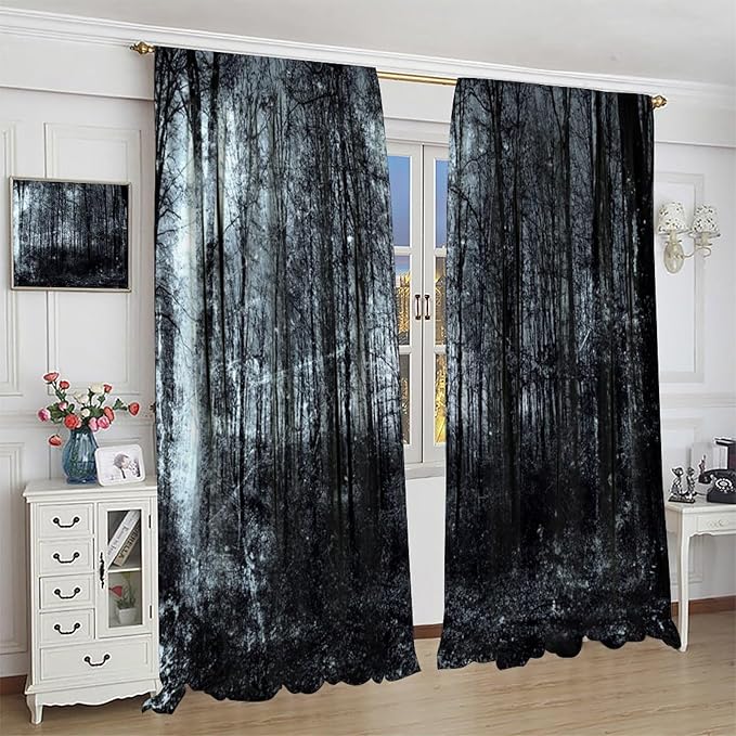 Gothic Forest Blackout Curtains, Vintage Spooky Forest Rustic Abstract Tree Window Drapes, for Living Room Bedroom 31.5(W)*72(L) 2 Panels