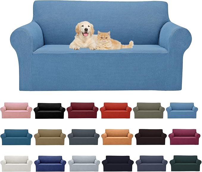 2025 New Stretch Loveseat Sofa Slipcovers Couch Cover for 2 Cushion Furniture Protector Sofa Covers with Elastic Bottom Jacquard Fabric Small Checks for Pets, Kids - Riverside