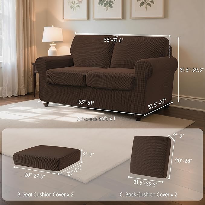 SUBRTEX 5 Pieces Stretch Sofa Slipcover Sets Couch Cover Sets Backrest Cushion Covers Furniture Protector Collection Set for Oversize Sofa Loveseat Chair Slip Covers(Medium, Chocolate)