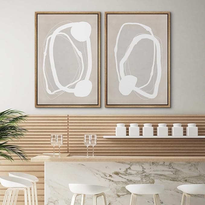 SIGNWIN Framed Canvas Print Wall Art Set Pastel Tan Circle Ring Collage Abstract Shapes Cozy Neutral Modern Art Decorative Nordic Multicolor for Living Room, Bedroom, Office - 16"x24"x2 Natural