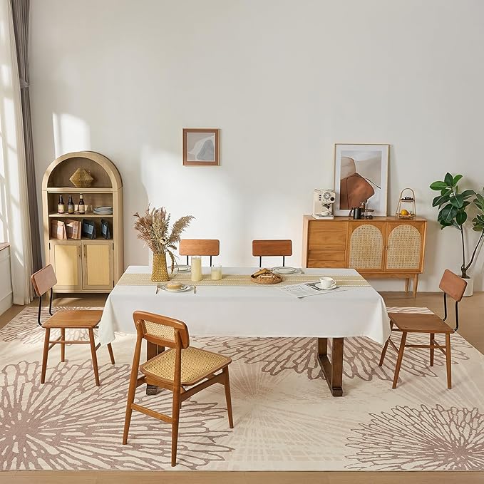 WITSHOCK 12x14 Area Rugs for Living Room: Beige Floral Washable Rugs for Bedroom Dining Room Office Nursery Modern Non-Slip Stain Resistant Low Pile Home Decor（Beige/Brown,12'x14'）