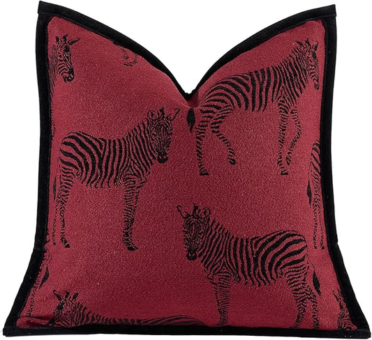 New 18x18'' inches Throw Pillow Cushion Covers - Zebra Pattern Red Color Chenille Jacquard Embroidery Luxury Modern Style Couch Sofa Bed Pillow Cover for Living Room Bedroom