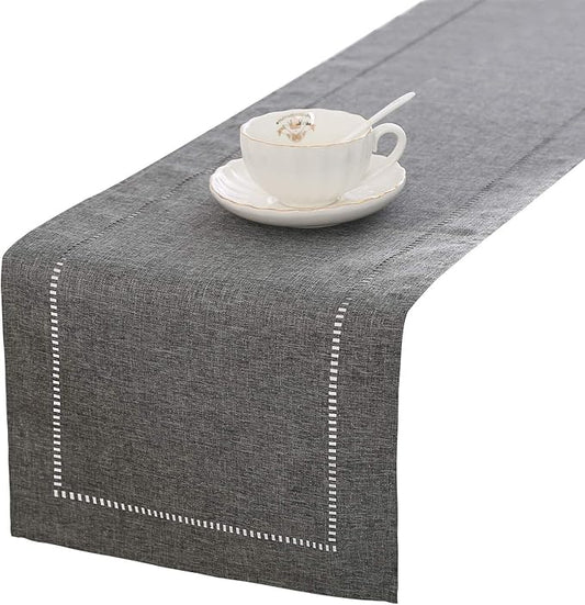 Tosewever Decorative Linen Table Runner Farmhouse Style Tabletop Collection 14 x 108 Inches Table Runners for Everyday Dining Wedding Party Holiday Home Decor (14" x 108", Grey/Straight)