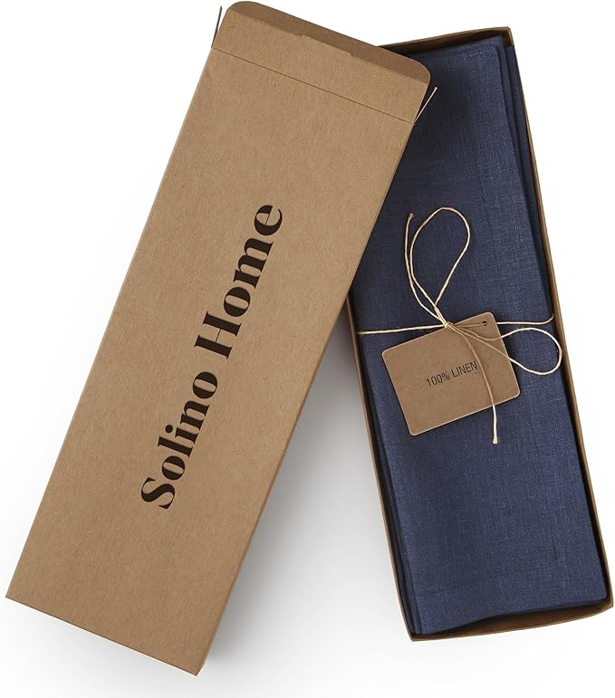 Solino Home Linen Navy Blue Placemats Set of 4 - 100% Pure Linen Placemats 14 x 19 Inch for Christmas, Winter, New Year - Fete