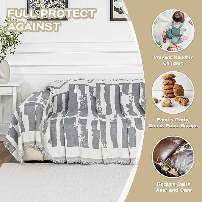 MEETSKY Couch Cover Sofa Slipcover Couch Protector Covers for Sectional Sofa Universal Fit for Couch 2 Seat, Thick Washable Soft Touch for Pets, 71" x 118", Grey