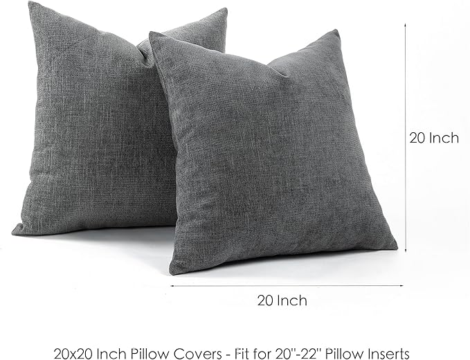Jepeak 20x20 Inch Decorative Chenille Throw Pillow Covers, Pack of 2 Cozy Concise Pillow Cases Soft Farmhouse Modern Square Cushion Cover for Sofa Couch Bed Home Decor, Dimgrey