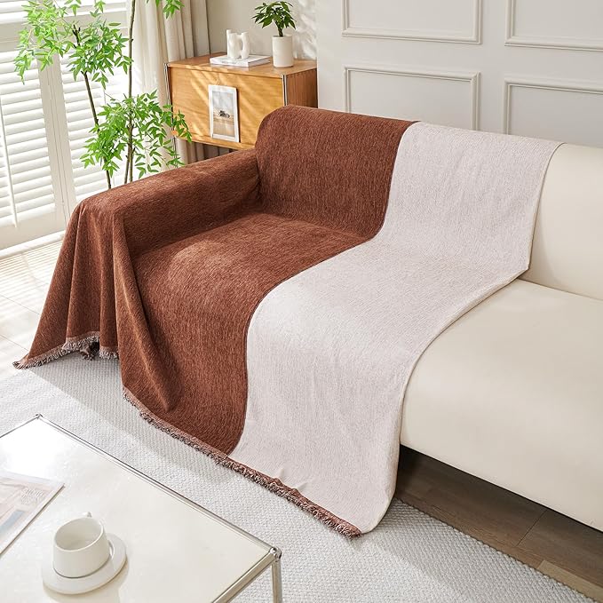 DREAMINGO Sofa Covers Washable Thick Chenille Couch Cover for 3 Cushion Couch Sofa Multi-Use Couch Cover Blanket Modern Pet Furniture Protector Sectional Couch Slipcover 91"x134", Chocolate Brown