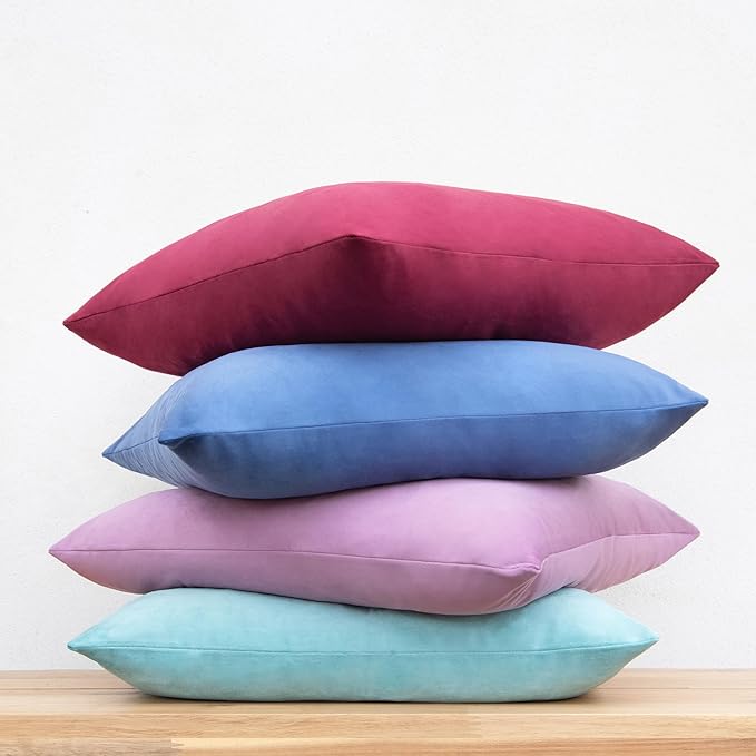 MONDAY MOOSE Decorative Throw Pillow Covers Cushion Cases, Set of 4 Soft Velvet Modern Designs, Mix and Match for Home Decor, Pillow Inserts Not Included (18x18 inch, Purple/Blue)