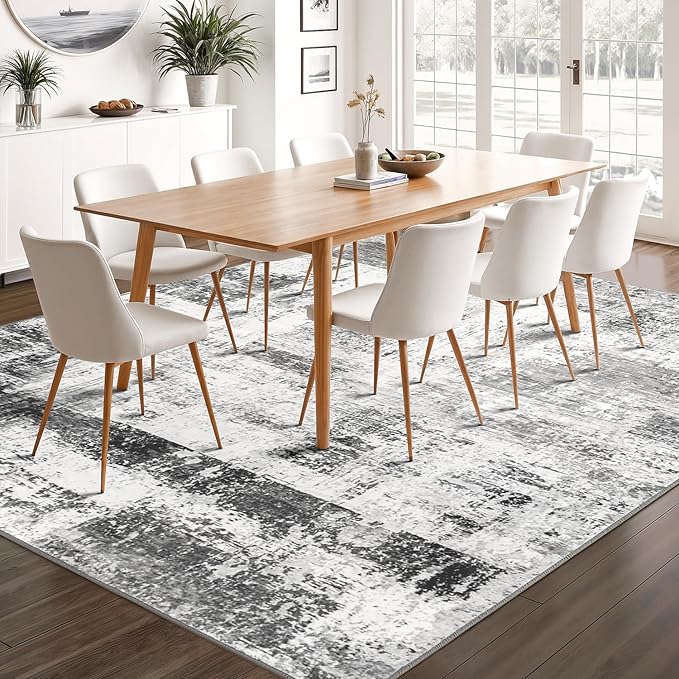 Rugflix 6x9 Area Rugs for Living Room, Washable Rug, Non-Slip, Soft Low Pile Carpet, Stain Resistant, Abstract Rug, Indoor Grey Rug for Bedroom, Dining Room, Home Office