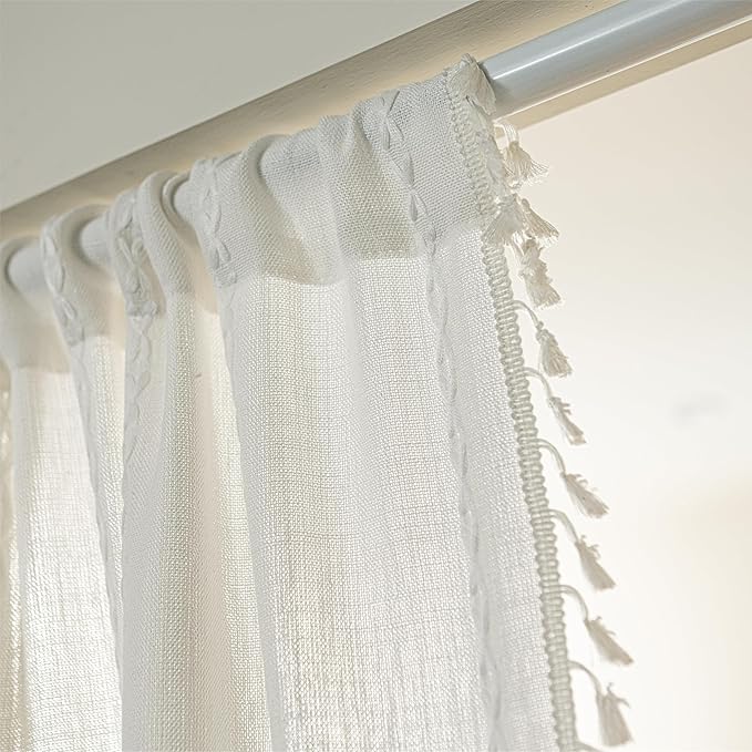 Sutuo Home Door Curtains for Doorway, Light Filtering Curtains Privacy Bohemian Embroidery Drape Decor for Temporary Room Dividers Bedroom Living Room, Rod Pocket 1 Panel 37" W x 80" L, White