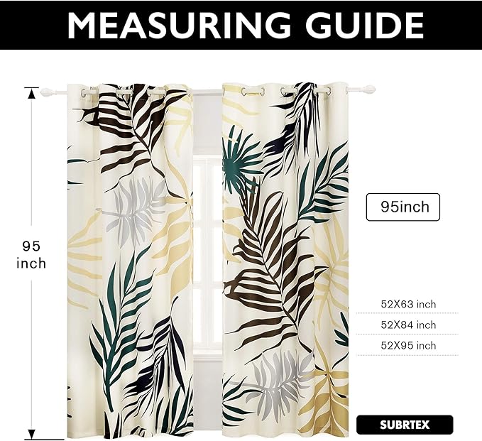 SUBRTEX Light Flitering Curtains 52Wx95L, Room Darkening Vibrant Floral Drapes, 50% Blackout, Semi Sheer Boho Farmhouse Curtains for Living Room, Yellow