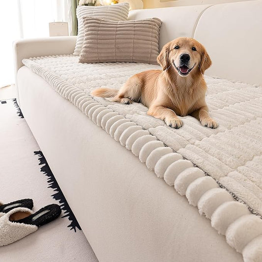 Couch Cover for Dogs Washable,Non Slip Fuzzy Durable Couch Covers for 3 Cushion Sofa Pet Friendly Sofa Cover Dog Thick Soft Slipcovers Protector Couches Mat Bed (White, 27.6"x82.7"/70x210cm)