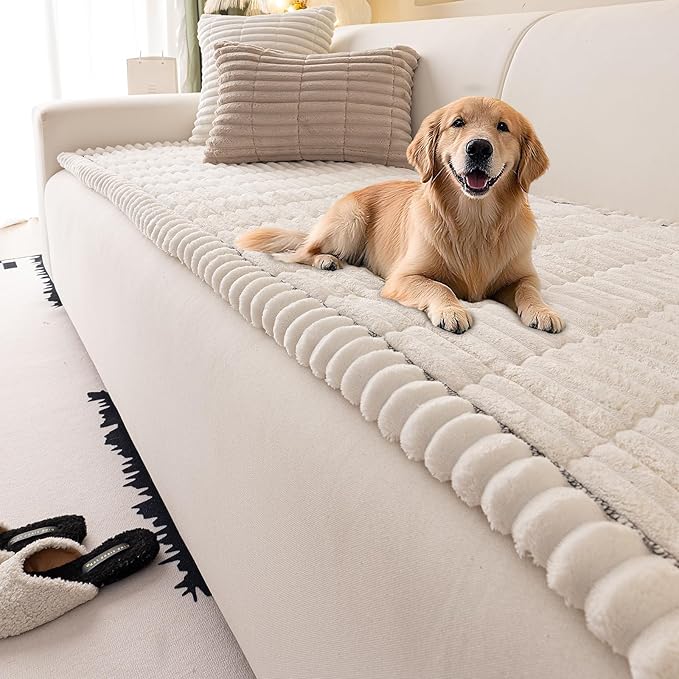 Couch Cover for Dogs Washable,Non Slip Fuzzy Durable Couch Covers for 3 Cushion Sofa Pet Friendly Sofa Cover Dog Thick Soft Slipcovers Protector Couches Mat Bed (White, 27.6" x 70.9"/70 x 180cm)