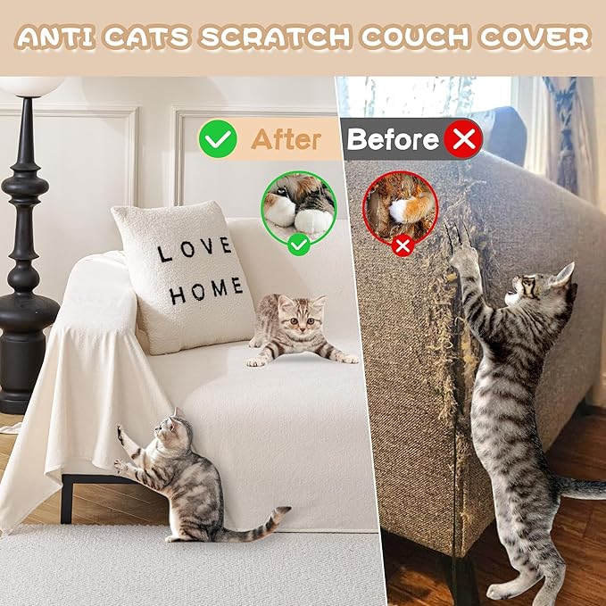 MYSKY HOME White Couch Cover Couch Covers for 3 Cushion Couch Sofa Pet Friendly Sectional Couch Covers L Shape Dog Couch Cover Protector for Sectional Sofa Covers Couch Protector, 71" x 134"