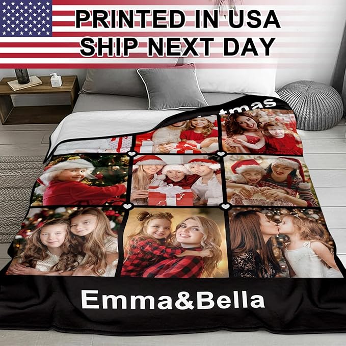Jecivila Custom Blanket with Picture Text Personalized Photo Throw Blankets for Kids Family Dad Mom, Customized Gift for Christmas Birthday