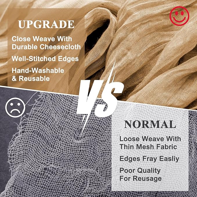 Wokceer Cheesecloth Table Runner 2Pack 10FT Khaki Boho Gauze Cheese Cloth Table Runner for Party Long Rustic Sheer Table Runners for Baby Bridal Shower Wedding Easter Table Decor