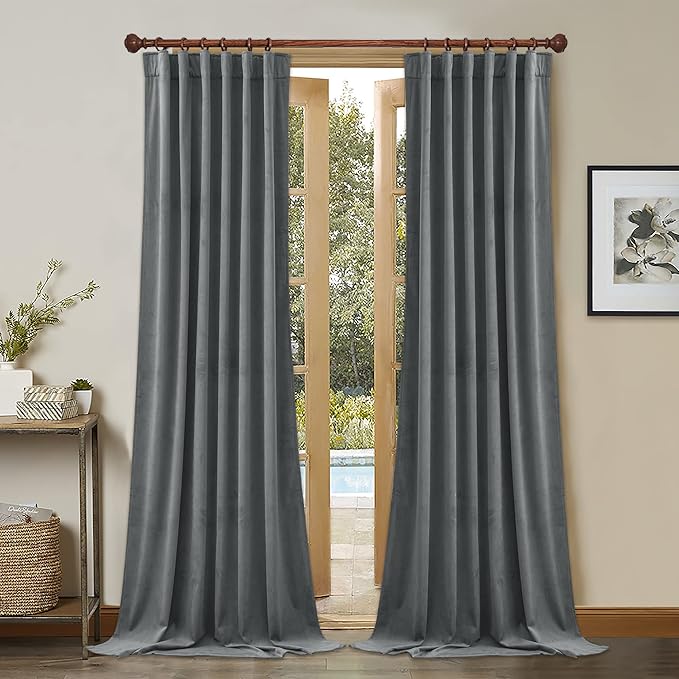 StangH Light Grey Velvet Drapes 90 inches, Luxury Home Decoration Heavy Thick Light Blocking Windproof Window Curtains for Living Room Sliding Door Patio, W52 x L90, 2 Panels