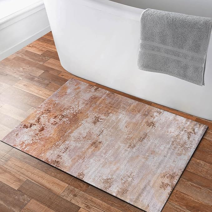 Non Slip Rugs 2x3 Modern Abstract Easy Silk Rubber Backing Soft Entryway Area Rug for Door Mat Easy to Clean Non Shedding Kitchen for Bedroom Indoor Carpet (Beige - Brown, 2x3)