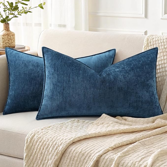 decorUhome Christmas Couch Throw Pillow Covers 12x20 Set of 2, Decorative Soft Euro Velvet Neutral Chenille Lumbar Pillow Covers with Elegant Design for Sofa Bed Living Room Home Decor, Poseidon