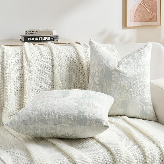 FUTEI Light Blue White Decorative Throw Pillow Covers 20x20 Inch Set of 2,Soft Faux Cashmere Jacquard - Textured & Cozy Cushion Case,Modern Home Decor for Couch Bed Living Room