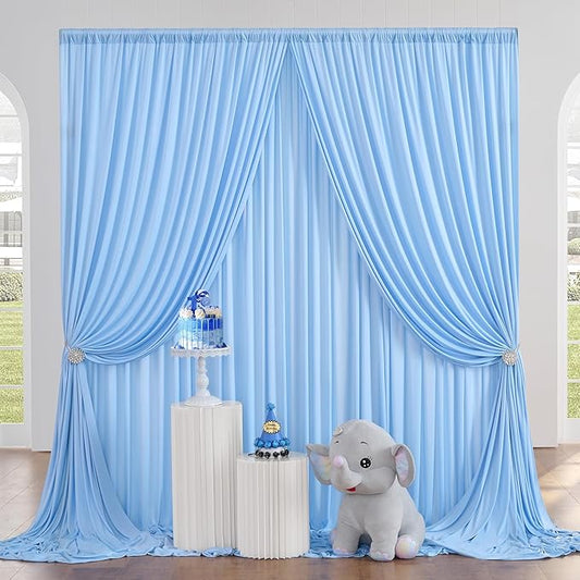 20ft x 10ft Baby Blue Backdrop Curtains for Parties, 4 Panels 5×10ft Soft Silky Polyester Photo Backdrop Drapes for Weddings Birthday Party Photography Baby Shower Home Decorations