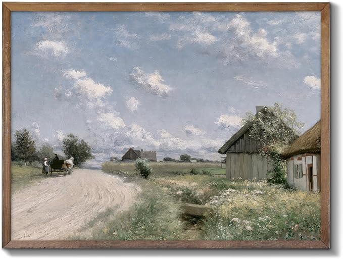 XOCUUI Vintage Cottage Wall Art, Landscape Wall Art Prints, Old Cottages Countryside Landscape Decor, 8" X 10" Unframed Canvas Prints Decorations for Living Room Home Farmhouse Bathroom Decor