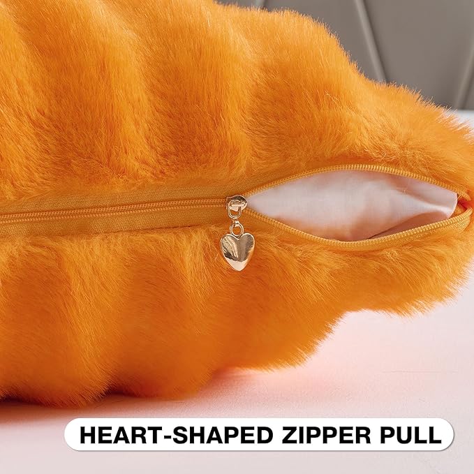 FUTEI Orange Decorative Throw Pillow Covers 22x22 Inch Set of 2,Soft Fluffy Faux Rabbit Fur Dyeing Striped Textured Cushion Case,Modern Home Decor for Couch Bed Living Room