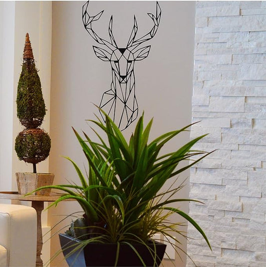 DEKADRON Metal Wall Art - Geometric Deer Head - 3D Wall Silhouette Metal Wall Decor Home Office Decoration Bedroom Living Room Decor Sculpture (22" W x 36" H / 56x90cm)