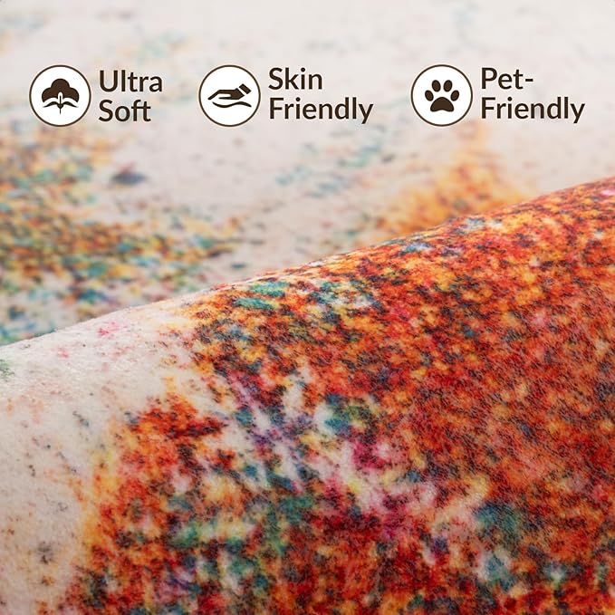 UMINEUX Living Room Rug 6'x9' Large Washable Area Rug with Anti-Slip Rubber Backing, Modern Abstract Low Pile Rugs, Ultra Soft & Thin, Non-Slip, Stain Resistant for Dining Room Bedroom Home Decor
