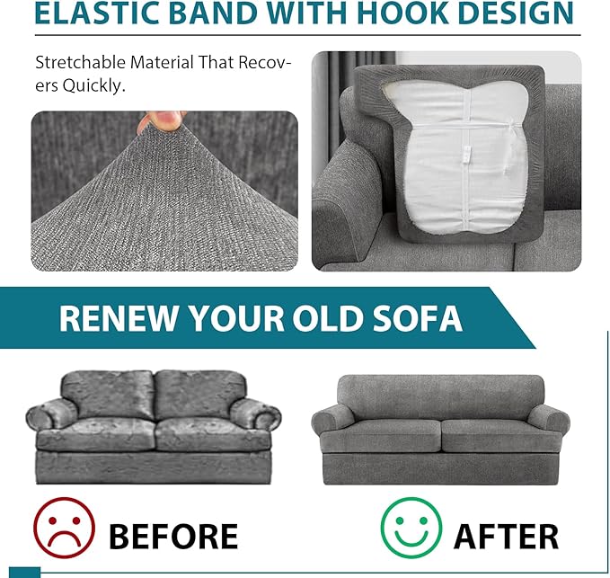 3 Piece T Cushion Sofa Slipcovers Stretch Couch Cover Furniture Covers with 2 Individual T Cushion Covers, Machine Washable for Living Room (Light Gray, 2 Cushions)