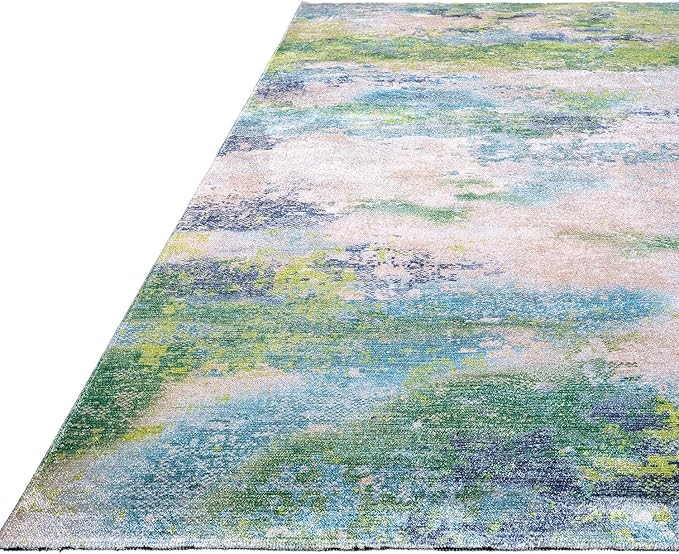 Non Slip Rugs 2x3 Modern Abstract Easy Silk Rubber Backing Soft Entryway Area Rug for Door Mat Easy to Clean Non Shedding Kitchen for Bedroom Indoor Carpet (Teal - Green, 2x3)
