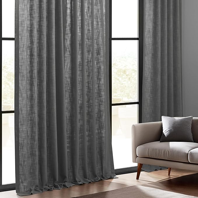 HPD Half Price Drapes Heavy Faux Linen Light Filtering Curtains for Bedroom 120 Inches Long (1 Panel) - Rod Pocket Curtains for Living Room - Window Curtains Home Decor - 50 X 120, Pewter Grey