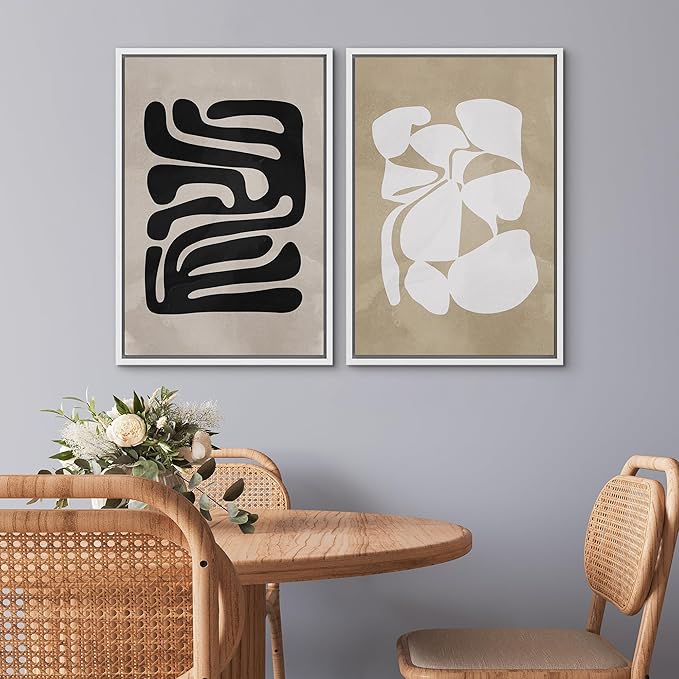 SIGNWIN Framed Canvas Print Wall Art Set Mid-Century 1960s Chic Polygon Collage Abstract Shapes Illustrations Modern Art Minimal Boho Relax/Calm for Living Room, Bedroom, Office - 24"x36"x2 White