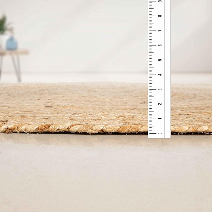 Ramanta Home Jute Braided Rug 8 Ft Round – Large Natural Farmhouse Area Rug, Handwoven Reversible Carpet for Living & Dinning Room, Bedroom, Kitchen, Nursery, Entryway – Boho Coastal Neutral Floor Mat