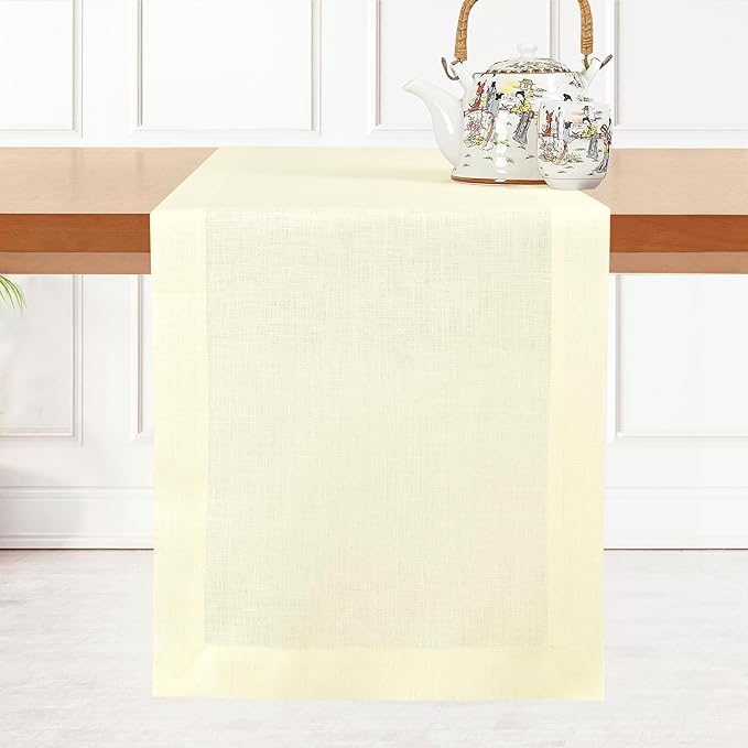 D'Moksha Homes Linen Cream Table Runner 120 Inches Long - 100% Pure Linen Dining Table Runner 14 x 120 Inch for Fall, Thanksgiving, Christmas, Holiday - Machine Washable