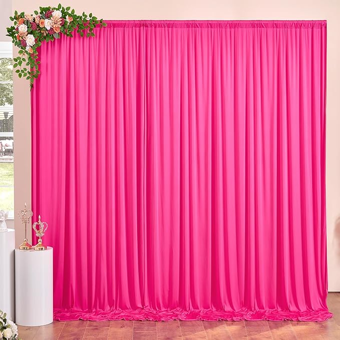 10ft x 10ft Wrinkle Free Hot Pink Backdrop Curtains for Parties, Polyester Photo Backdrop Drapes 2 Panels 5x10ft for Weddings Birthday Photography Party Background Baby Shower Decor