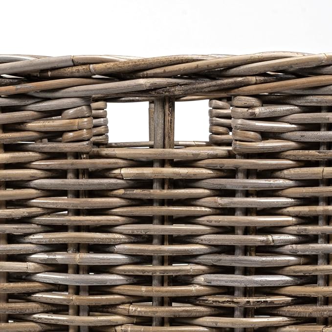 happimess BSK1001A Yael Coastal Hand-Woven "STORAGE" Rattan Basket with Wheels and Handles for Storage and Decoration in Bedroom, Living Room, Laundry Room, Entryway, Kubu Gray