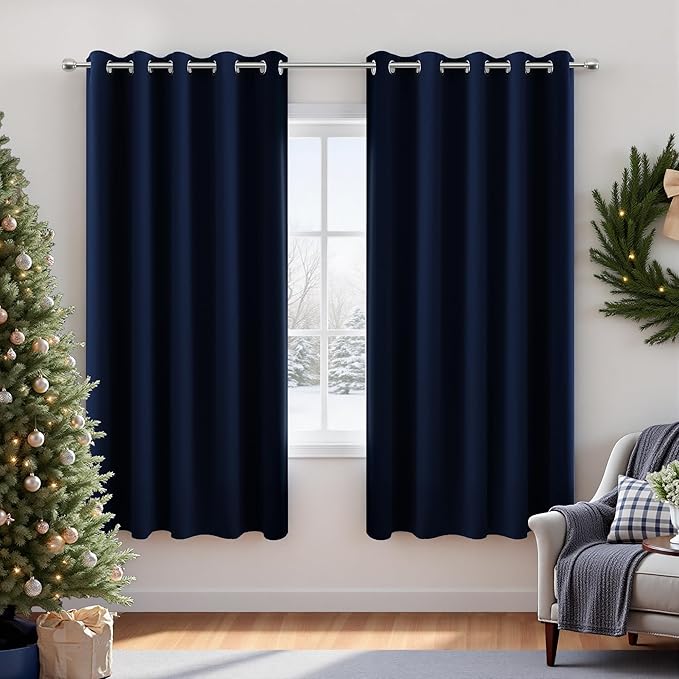 KOUFALL 72x63 Inches Long Navy Blue Blackout Curtains for Bedroom