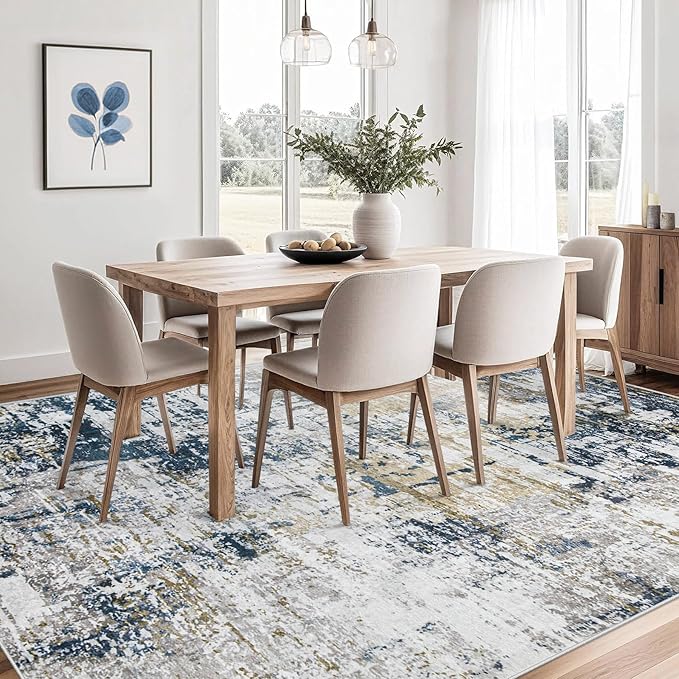 5x7 Area Rugs for Living Room: Washable Modern Abstract Rug Soft Non Slip Rug Indoor Low Pile Carpet for Bedroom Dining Room Home - Blue Grey Brown