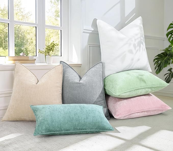 decorUhome Christmas Couch Throw Pillow Covers 18x18 Set of 2, Decorative Soft Euro Velvet Neutral Chenille Pillow Covers with Elegant Design for Sofa Bed Living Room Home Decor, Aqua Haze