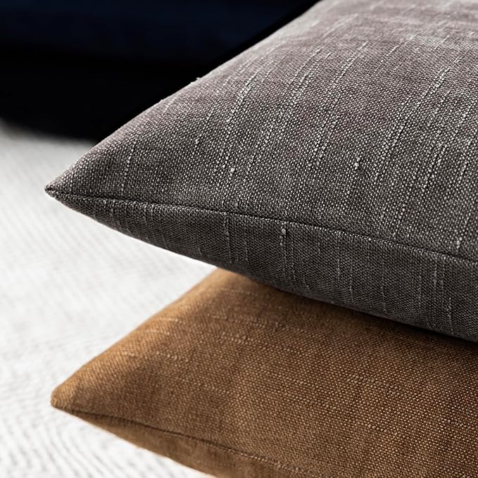 Foindtower Pack of 2 Soft Textured Throw Decorative Pillow Covers Square Accent Solid Cushion Cover Cozy Farmhouse Pillow Case with Zipper for Couch Sofa Bedroom Living Room 16x16 Inch, Charcoal