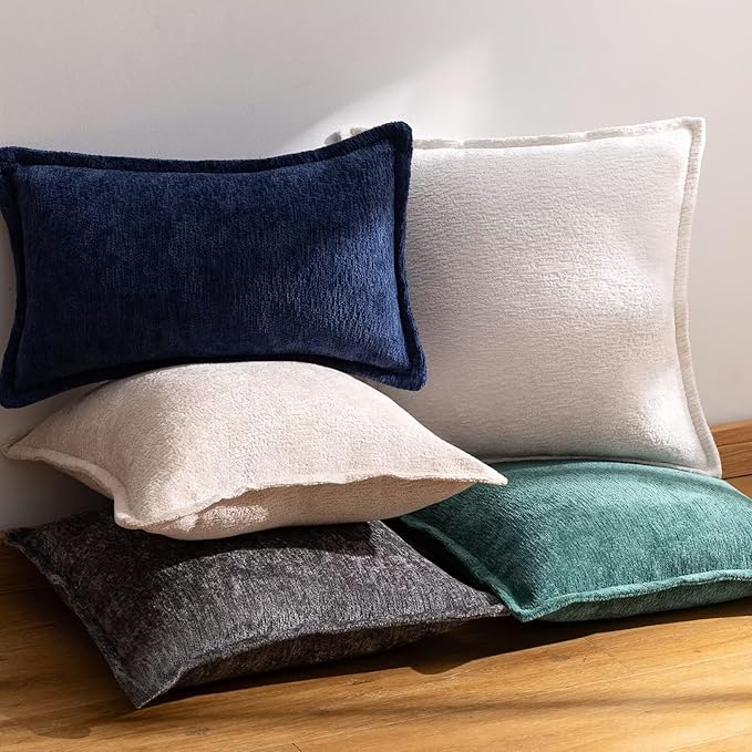 Green Decorative Throw Pillow Covers 20x20 Inch Set of 2 Cozy Soild Chenille Cushion Cases Soft Textured Square Couch Pillows Cover Boho Accent Farmhouse Pillowcases for Sofa Bed