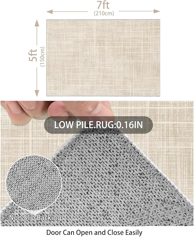 Enkor Area Rugs 5x7 Washable Non Slip Abstract Soft Rugs for Living Room Bedroom, Modern Mat for Kitchen Entryway Beige Grid
