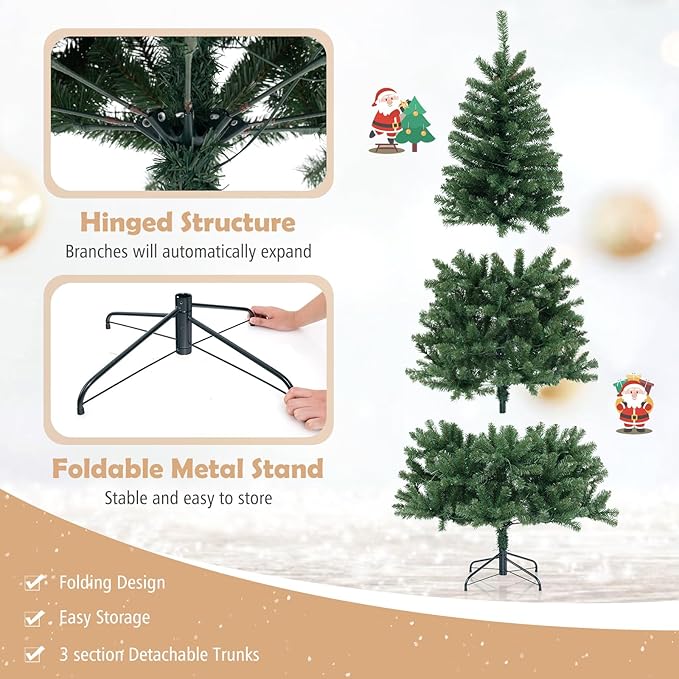 GOFLAME 8FT Prelit Artificial Christmas Tree, Hinged Xmas Tree with 1182 Branch Tips, 400 Warm White LED Lights, 8 Lighting Modes, Holiday Decoration Tree for Home Office Party
