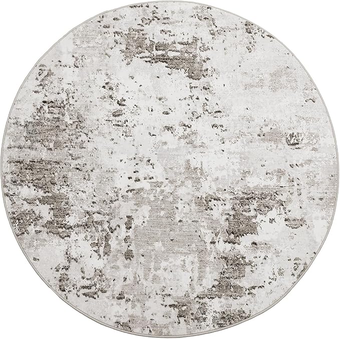 Modern Abstract 4x4 Round Area Rug Non Slip Non Shedding Rug Low Pile Stain Resistant for Bedroom Living Room Office Dining Room,Taupe/Beige