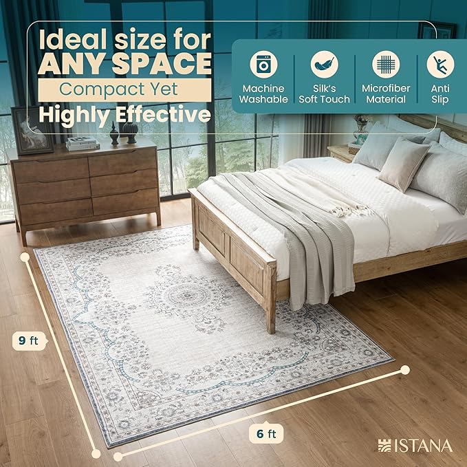 Istana 6x9 Area Rugs - Pink Beige Whisper/Grey/Blue Rugs for Living Room - Luxurious Silk's Soft Touch Living Room Rug - Elegant Non Slip Area Rug