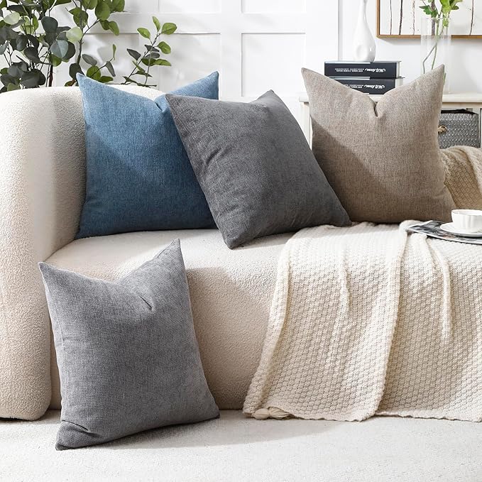 Jepeak 26x26 Inch Decorative Chenille Throw Pillow Covers, Pack of 2 Cozy Concise Euro Shams Cover Soft Farmhouse Modern Cushion Cases for Sofa Couch Bed Home Decor, Dimgrey