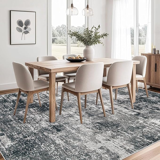 5x7 Area Rugs for Living Room: Washable Modern Abstract Rug Soft Non Slip Rug Indoor Low Pile Carpet for Bedroom Dining Room Home - Black Grey Brown