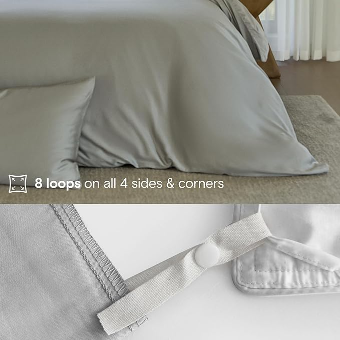 DOZ Duvet Cover Set, 100% Viscose derived from Bamboo, Organically Grown, Buttery Soft, Cooling Duvet Covers, High GSM, 1 Duvet Cover and 2 Pillowcases, 90"x90" (Dove, Full/Queen)
